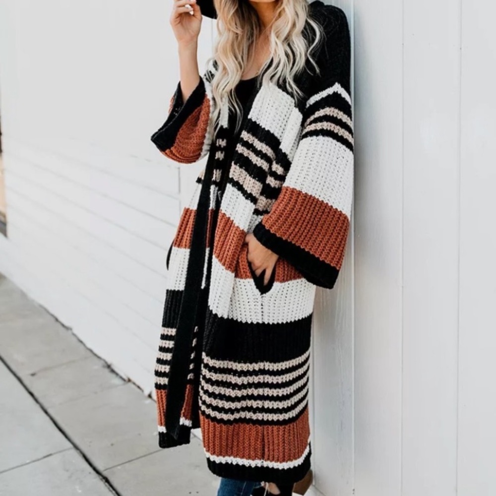 SOLD OUT Boho Striped Long Cardigan Knit Duster Sweater - Picture 12 of 14